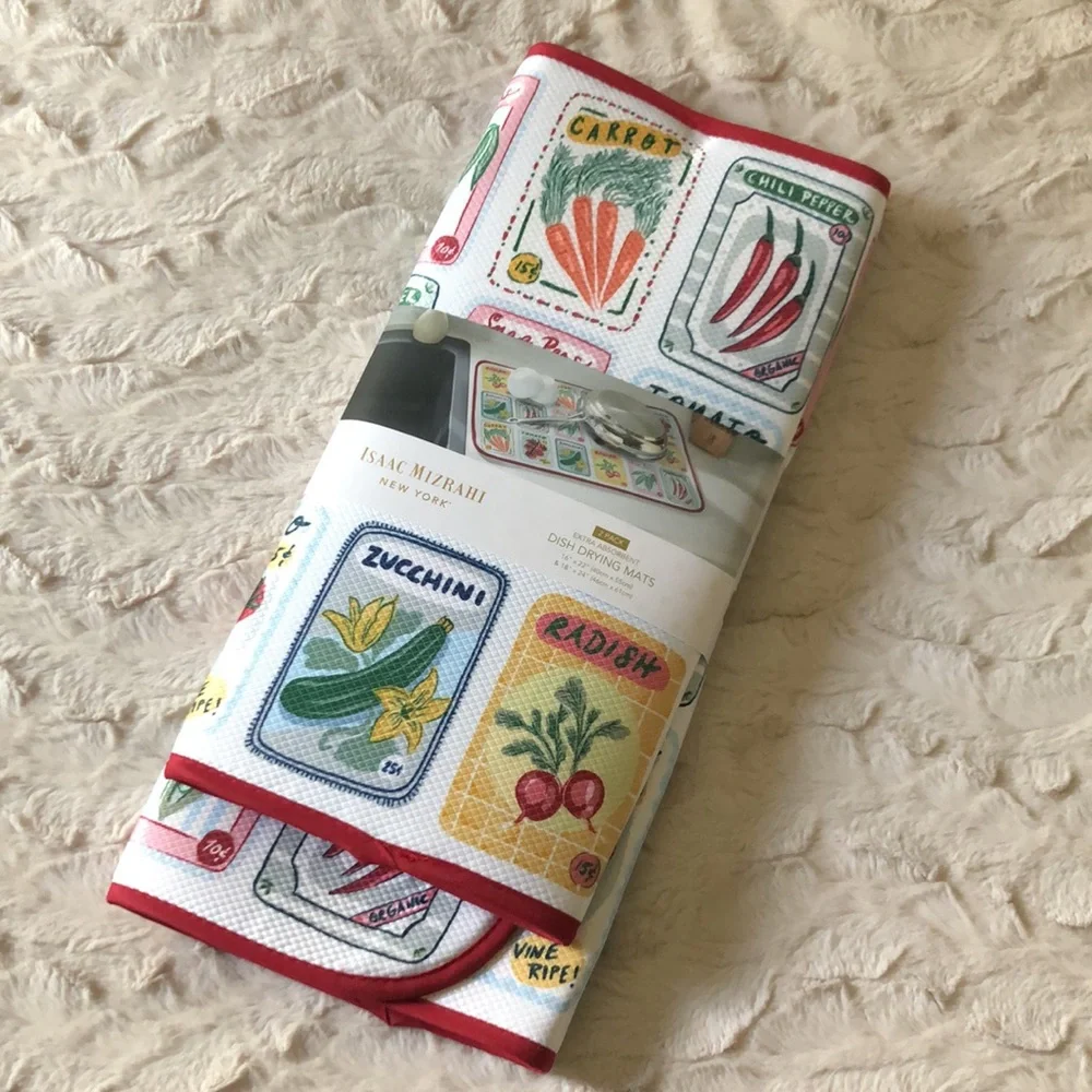 Isaac Mizrahi Kitchen Vegetable Print Drying Mats
